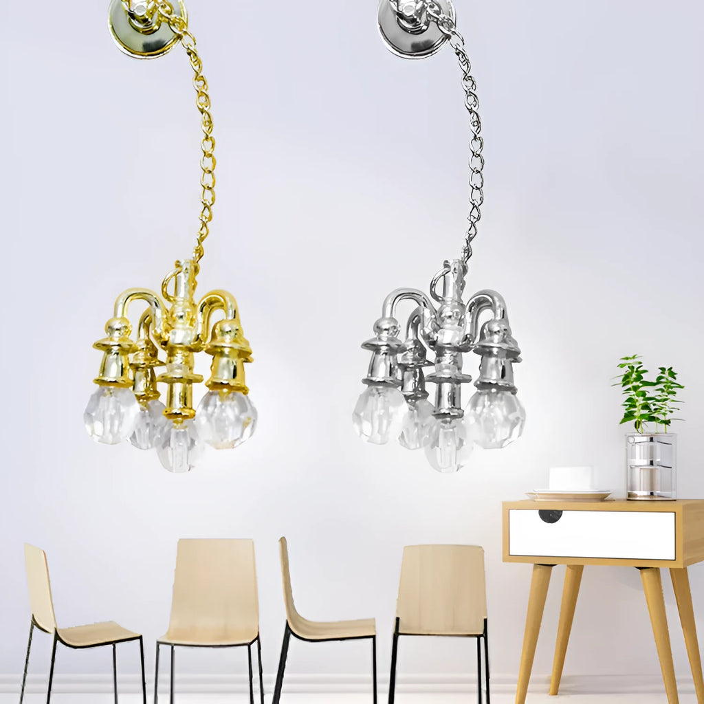 Mini gold and silver metal retro ceiling light photo prop decorations measuring 5x2cm