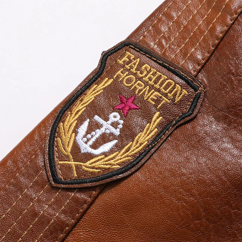 Men's PU leather jacket with stand-up collar, slim fit, short length, available in brown, black, and army green