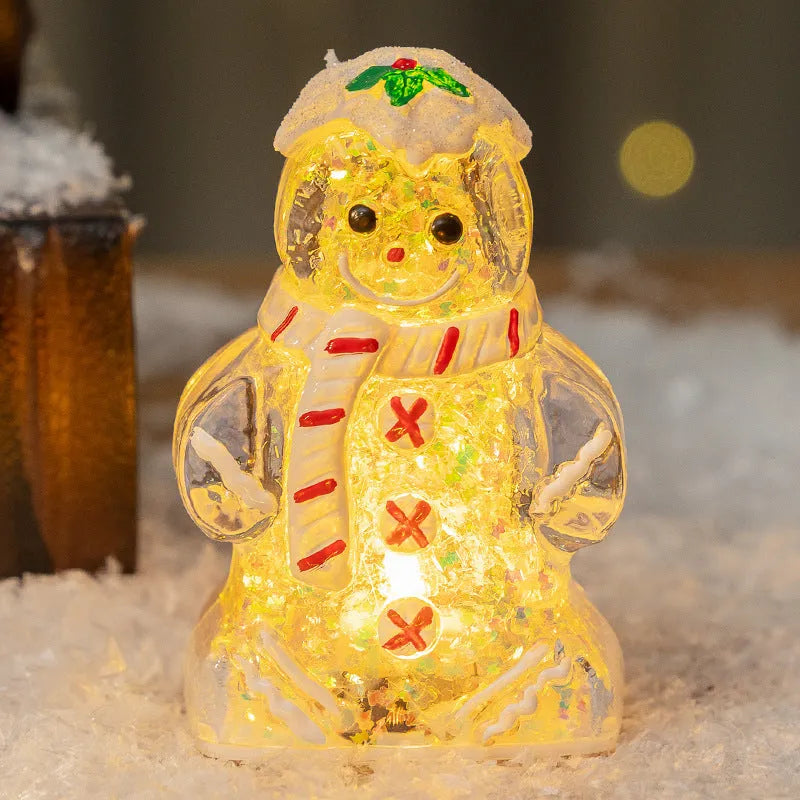 Glowing gingerbread man Christmas ornament with red scarf, plastic decoration measuring 6.5x4x10.5cm