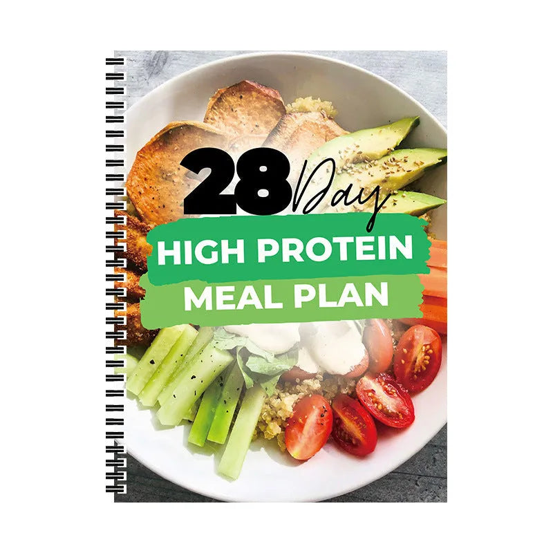 28-day high-protein diet plan book on paper, 21cm by 28.5cm, cover colour 28Day Dietary Plan