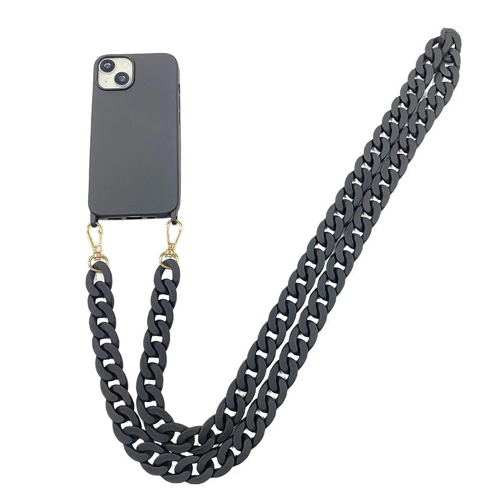 Frosted chain phone cover with slung shoulder strap for iPhone, liquid silicone, pink purple black