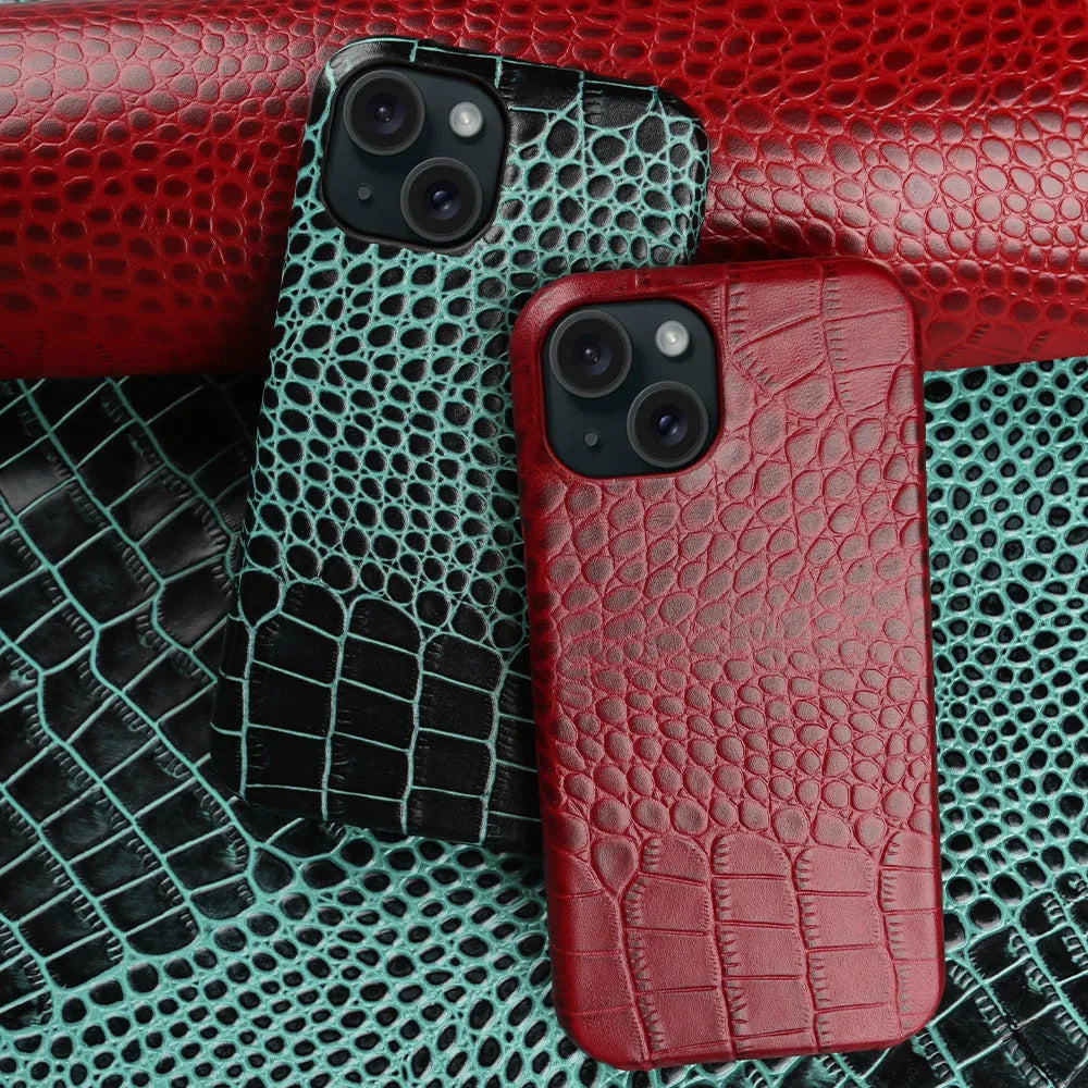 Genuine leather half pack phone case for Apple iPhone and Xiaomi 14 in black dark brown green light brown red