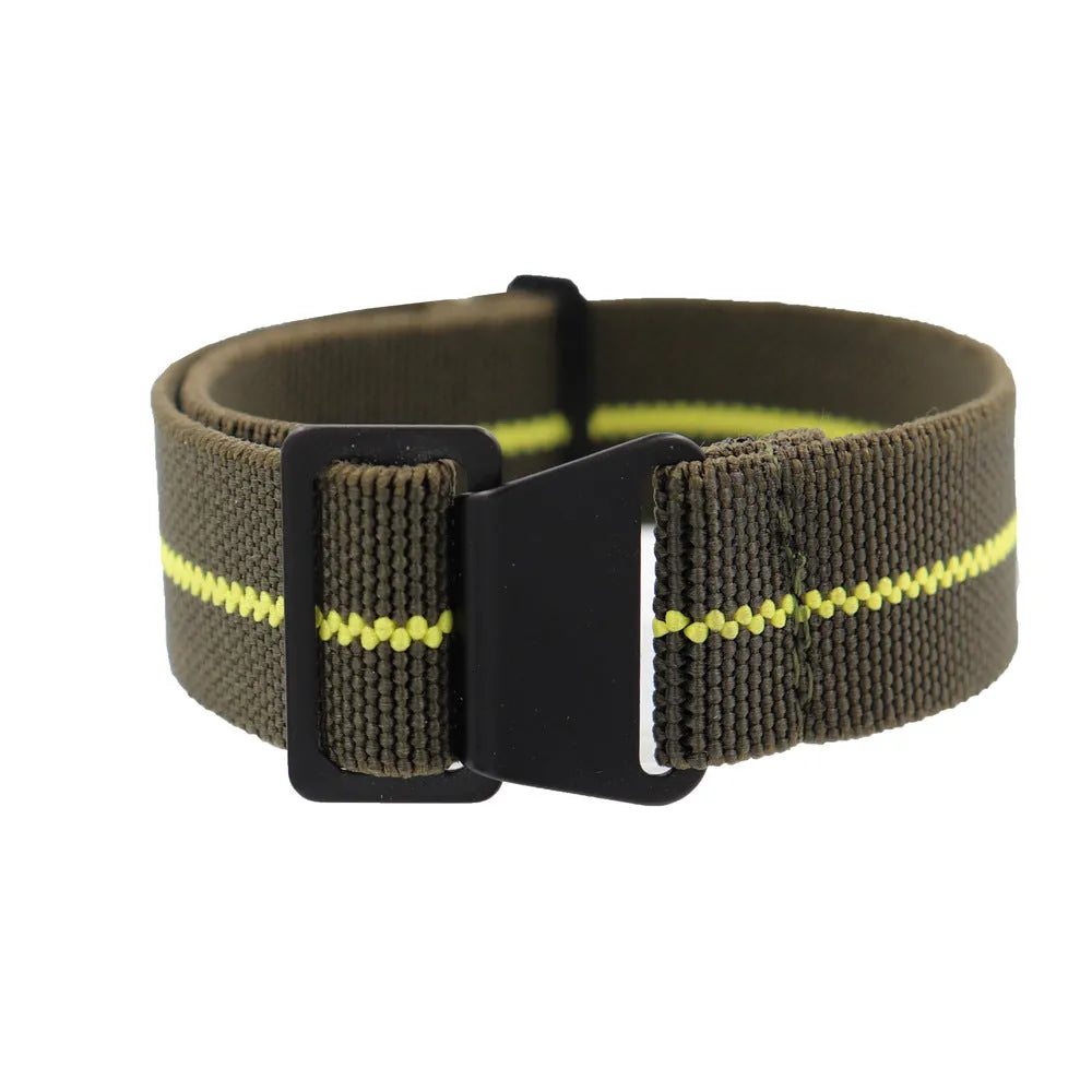 Fineknit elastic quick-drying nylon men's watchband in 22mm black red colour with black button closure