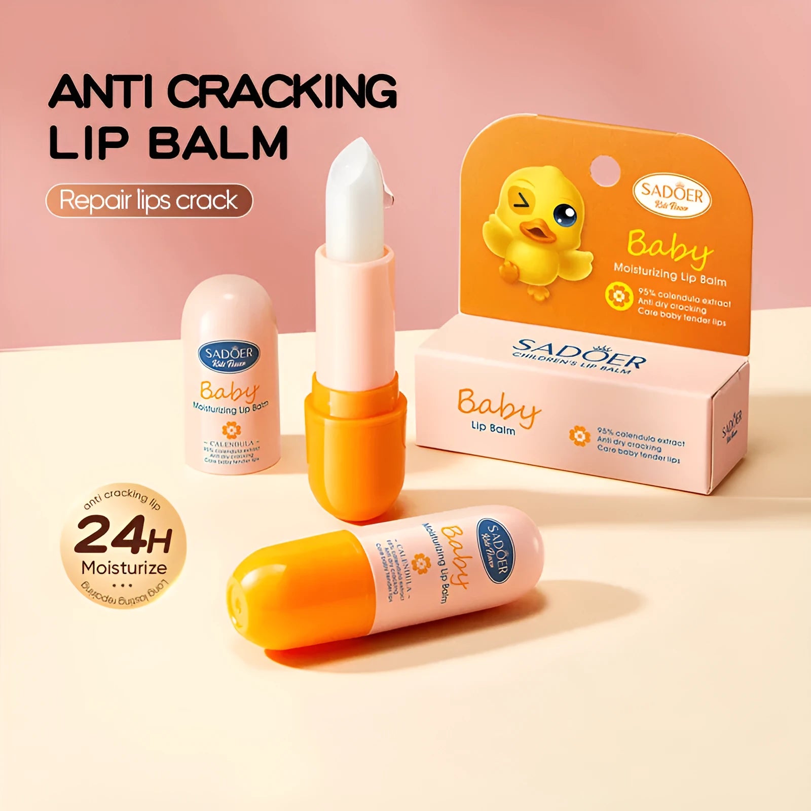 Anti-chapped moisturising lipstick tube with SPF protection in natural ingredient variants