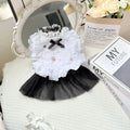 White yarn skirt princess style dog clothing on mannequin showing gauze skirt design