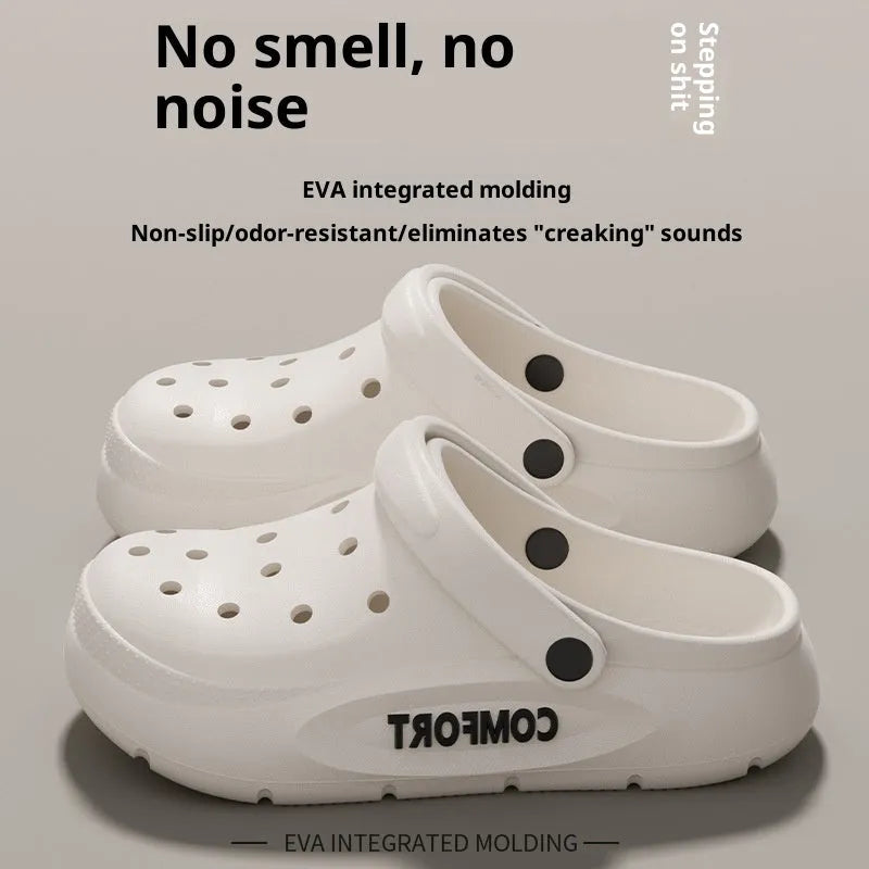 Men's perforated EVA casual shoes in khaki with cushioned sole and round closed toe