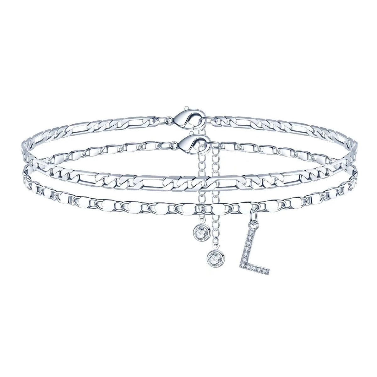 Copper double circle anklet with alphabet letters and silver colour finish