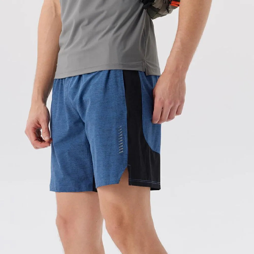 Men's casual spandex shorts in forest green, showing mid-waist fit and short length.