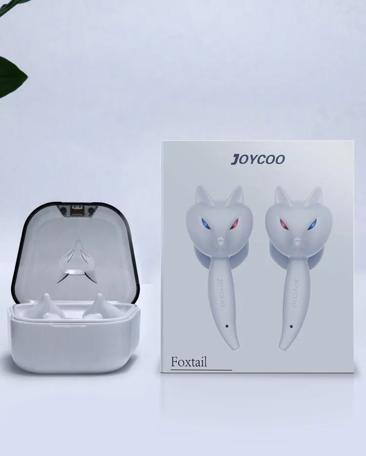 Cartoon fox Bluetooth wireless headset, red and white double stereo earplug with battery display