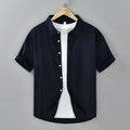 Men's loose fit short-sleeved cotton shirt in cardigan style for summer