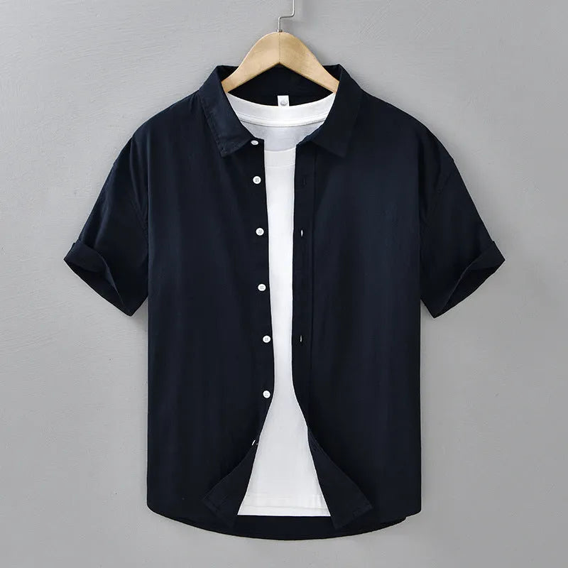 Men's loose fit short-sleeved cotton shirt in cardigan style for summer
