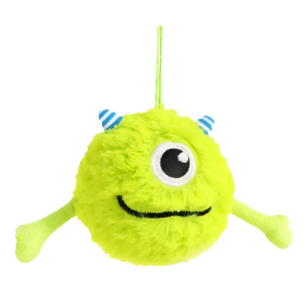 Green interactive dog toy ball with sound activation for puppy teething and dental care