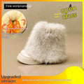 Women's black fleece-lined snow boots with waterproof rubber sole and round toe