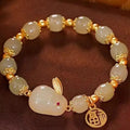 Green Lucky Bracelet for women with Jade Hare charm and Black cord