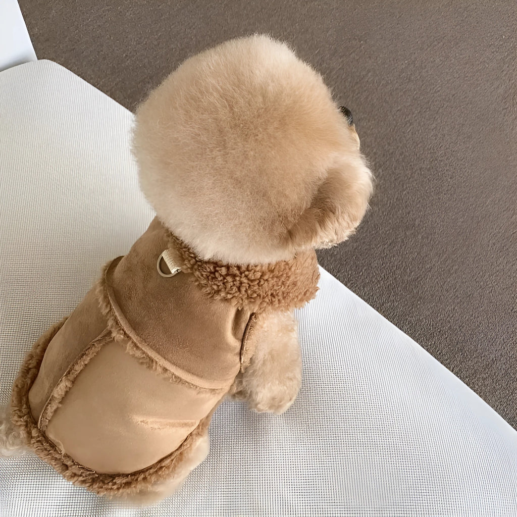 Pet autumn winter traction warm vest in brown, pink, or white, sizes XS to XL back length 20cm to 40cm