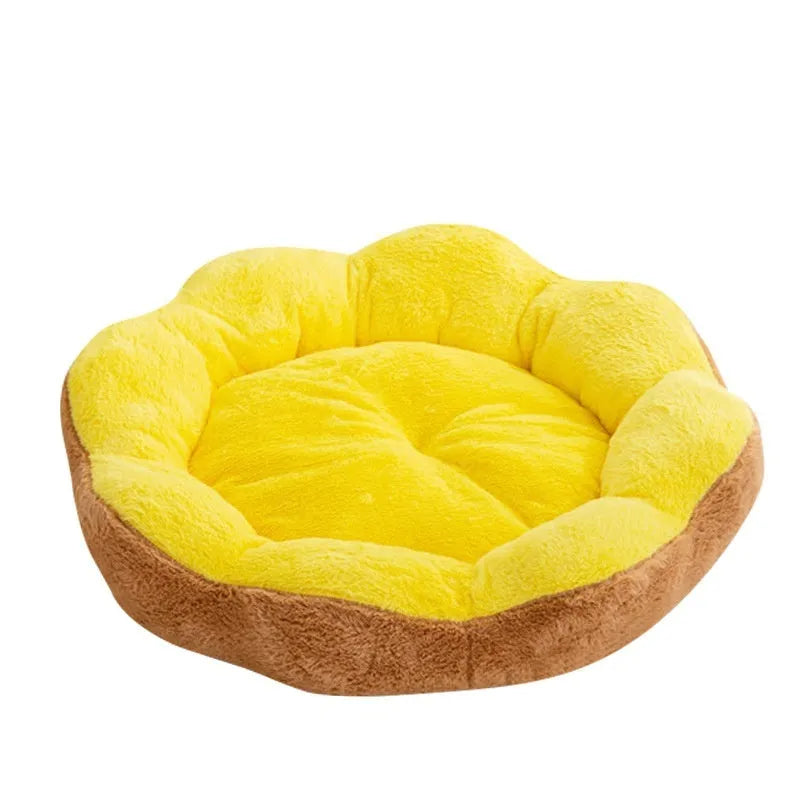 Rabbit plush round pet bed with detachable nest in brown grey colour for cats