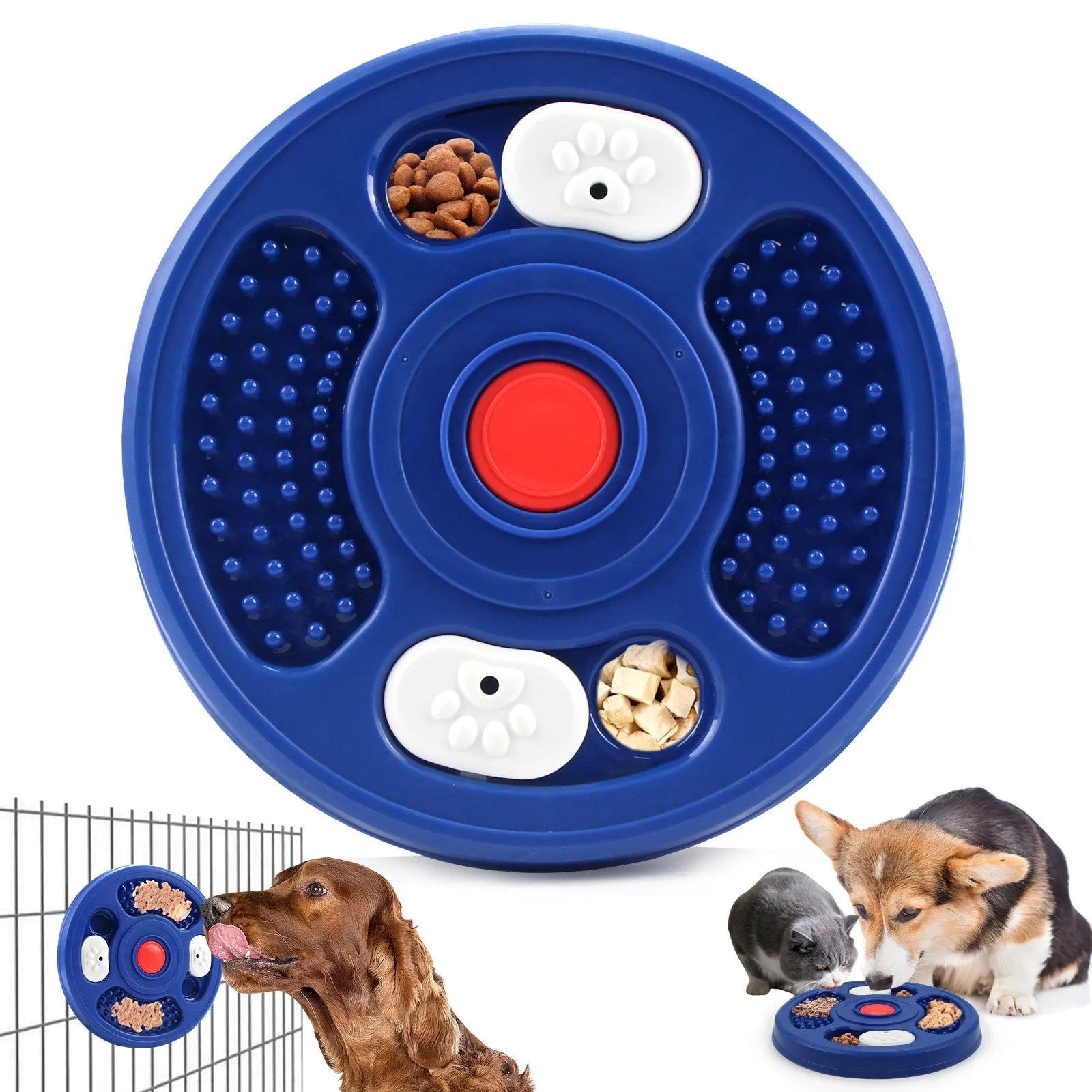 Grey and blue PP plastic dog slow feeder bowl with anti-slip pads