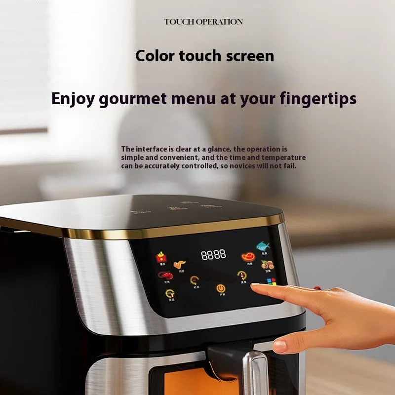 10L visual air frying oven with colour screen black and gold finish