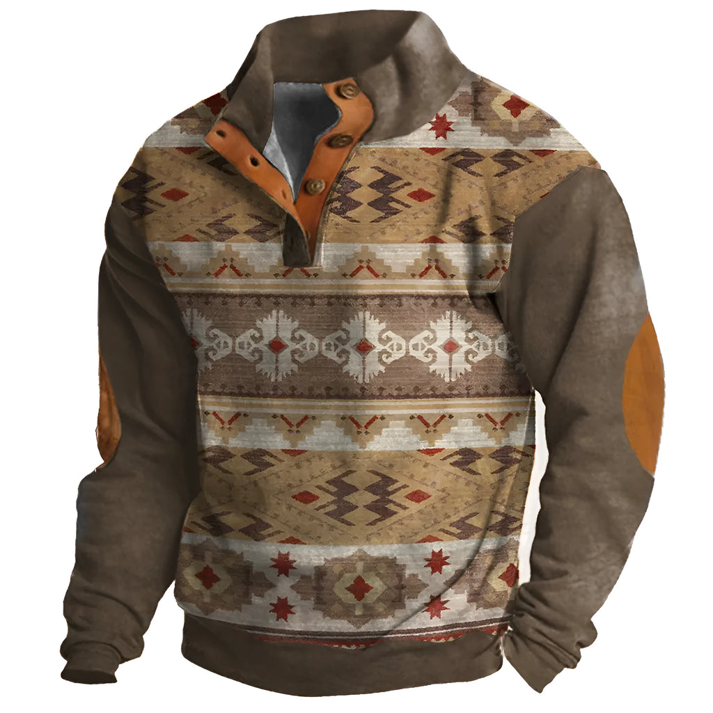 3D digital printed loose sweater with four button front and long sleeves in polyester fabric
