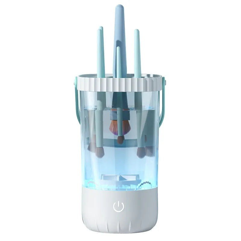 White rechargeable electric cleaning brush for makeup tools with 24cm plastic body and data cable
