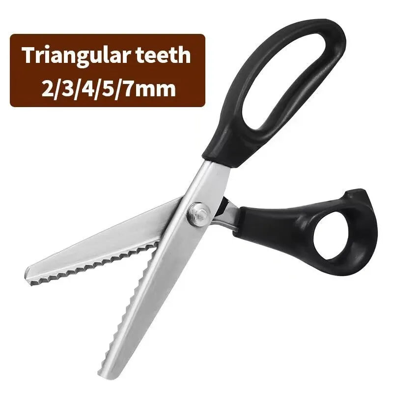 Stainless steel household scissors with triangle or arc tooth blades in 3mm, 5mm and 7mm options