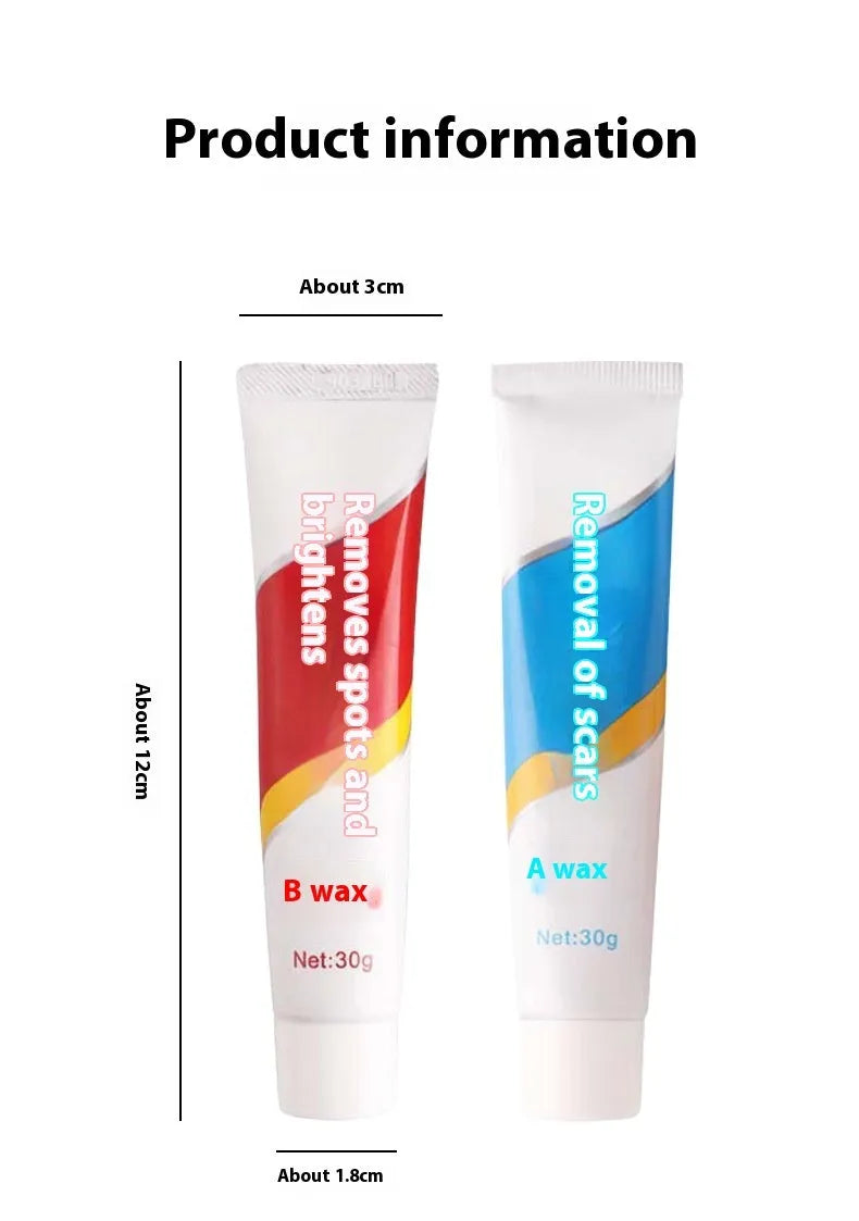 Car repair wax kit containing scratch removal A wax, brightening B wax, and frosted sponge mop