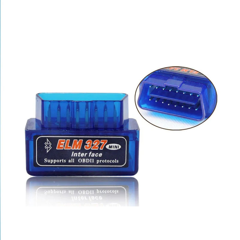 ELM327 Bluetooth OBD2 car diagnostic scanner plugged into a vehicle port