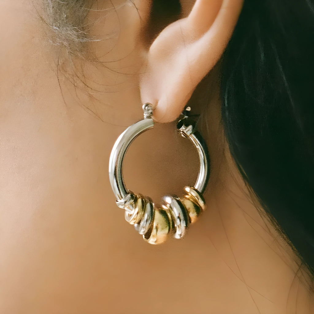 Women's stainless steel geometric ring earrings in electroplated gold finish