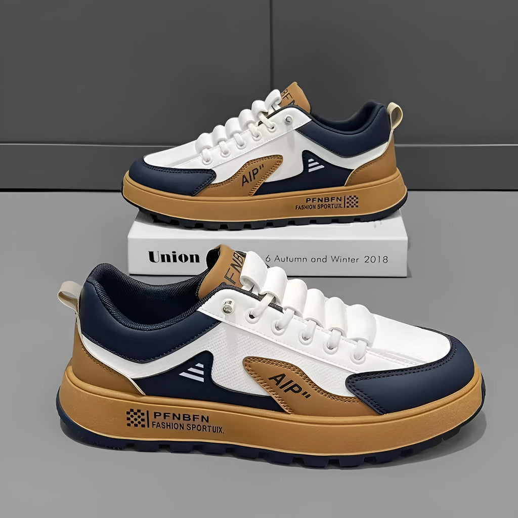 Men's solid-colour casual shoes in artificial PU with round toe, shown in white and orange colourway.