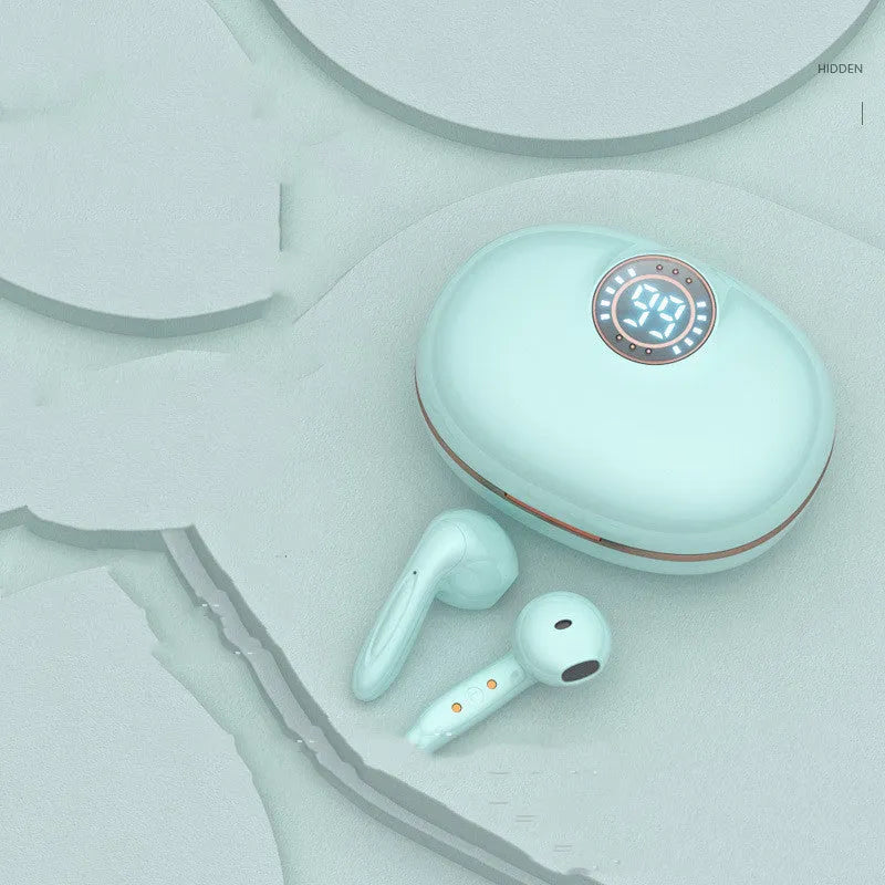 Wireless Bluetooth headset half in-ear with 300mAh electric cabin, shown in Black, Blue, Rose Gold, Silver, Skin or White