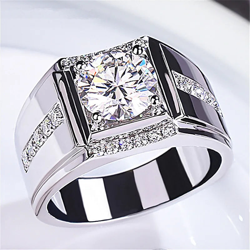 Men's adjustable opening ring with geometric diamond design in rose gold, gold, or platinum electroplated finish