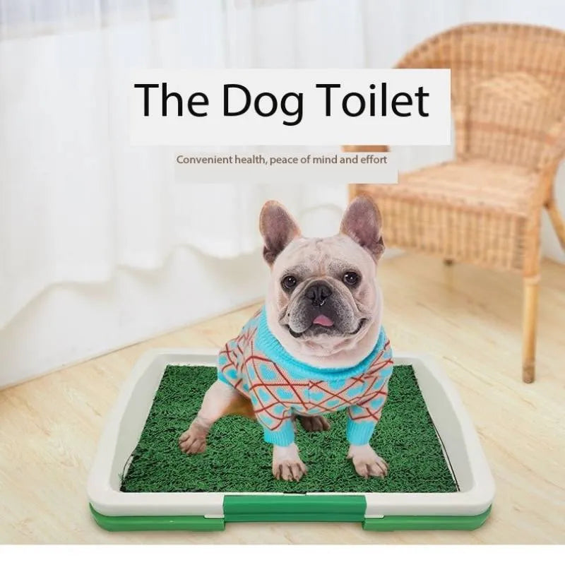 Green synthetic turf dog toilet training tray with three-layer construction
