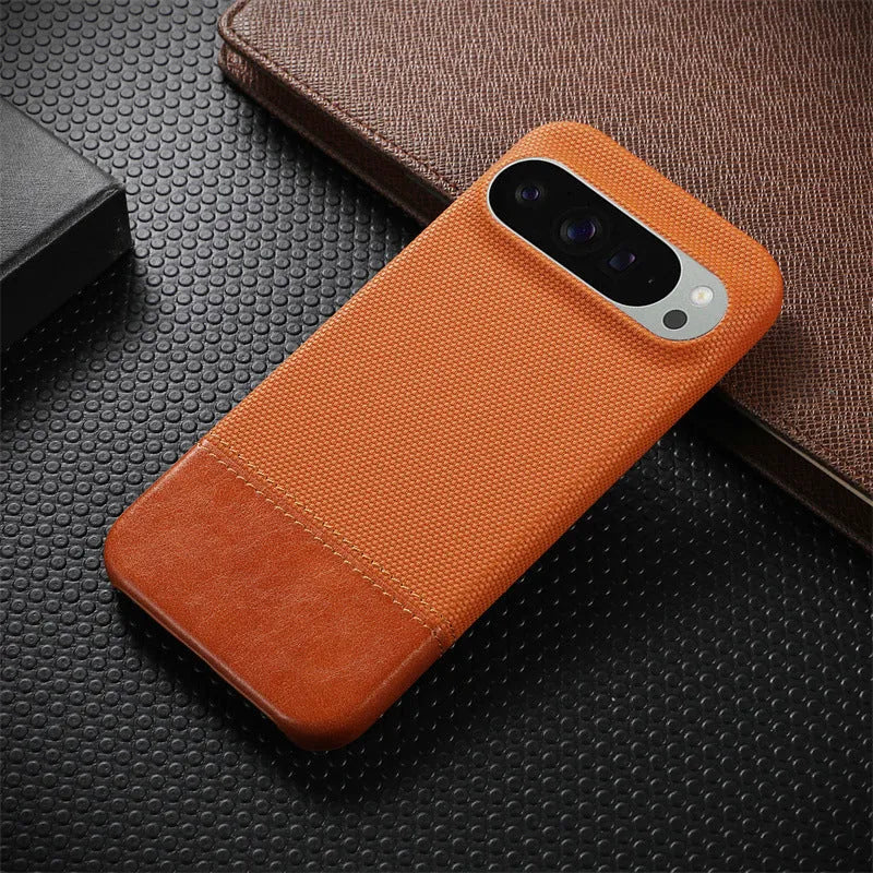 Lambskin anti-fall stitched phone case for Google Pixel 9 Pro XL, black colour, plaid pattern back cover