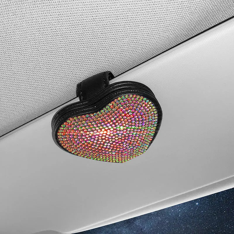 PU leather magnetic car sun visor clip for glasses and ticket storage in multiple colours