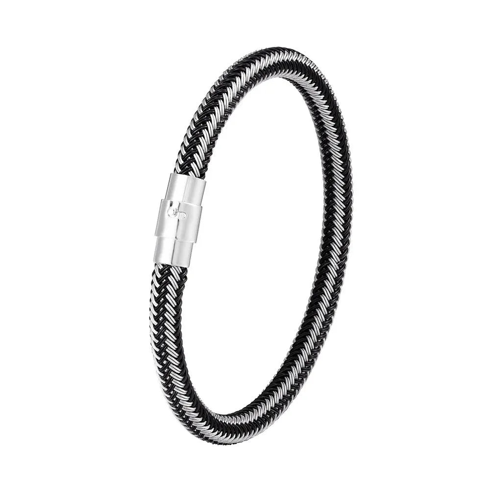 Men's titanium steel wire bracelet with geometric charm and magnet clasp in multiple colour options