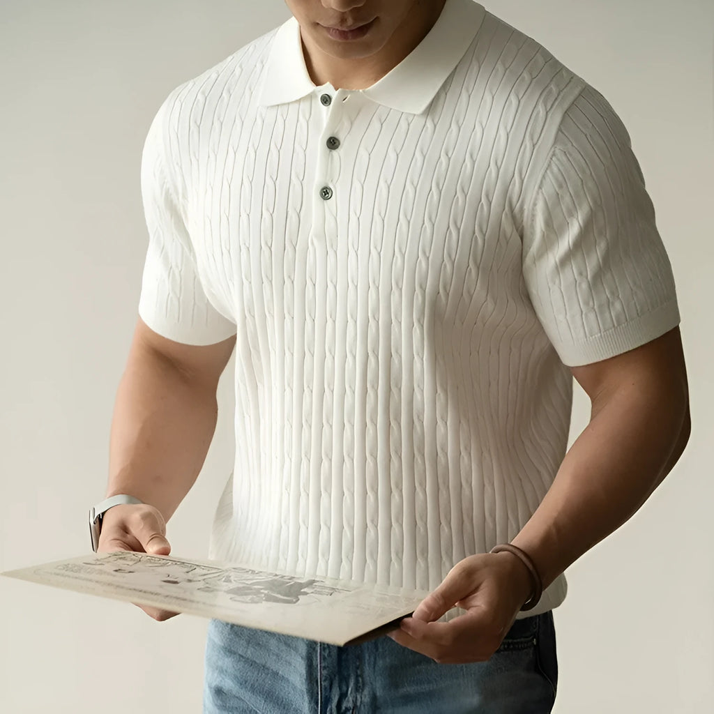 Men's short sleeve casual work shirt in khaki, black, or white colours.