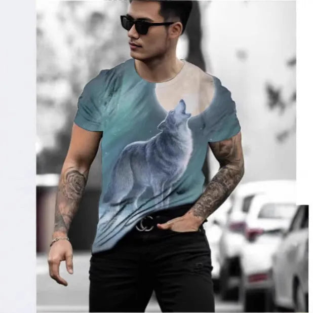 Retro 3D animal print men's short-sleeved T-shirt in polyester bird eye cloth