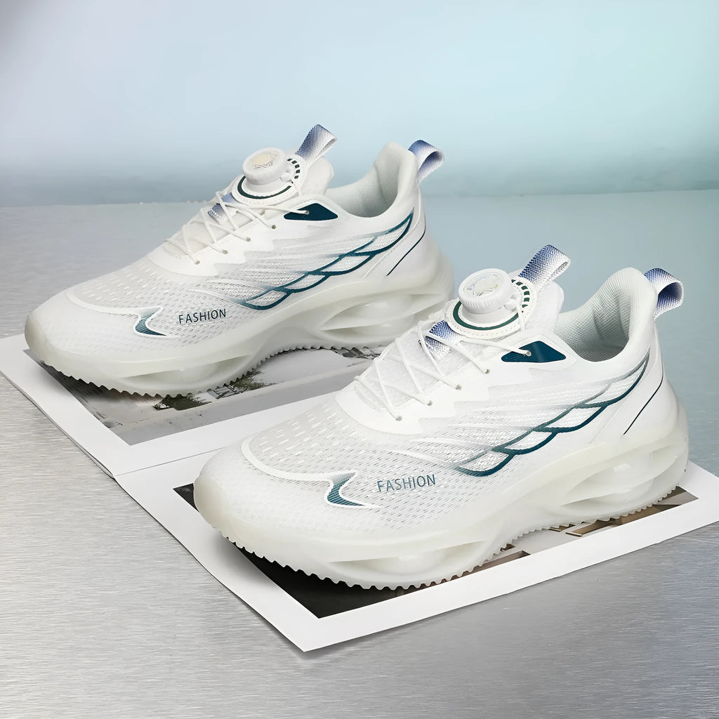 Breathable running shoes in sky blue with mesh upper, round toe, and lace-up front
