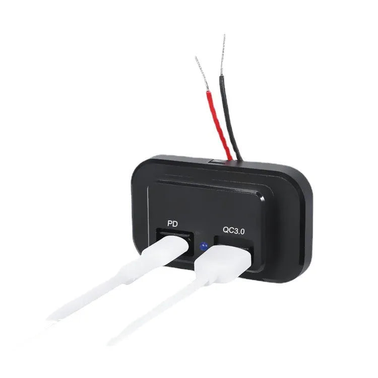 Black QC3.0 PD3.0 car fast charger with TYPE-C port for 36W device charging