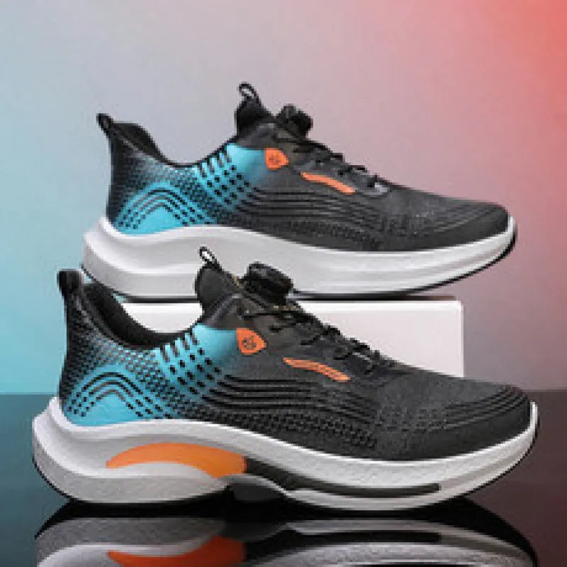 Men's low-top sneakers with mesh lining and rotating buckle closure in black and blue colour