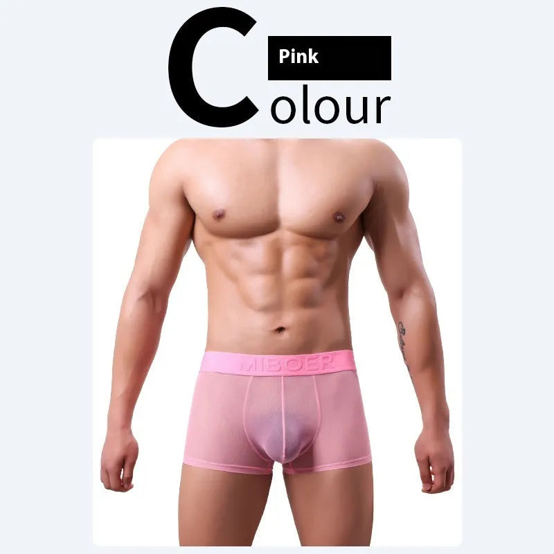 Men's thin solid-colour boxer shorts in quick-drying polyester fabric on a white background.