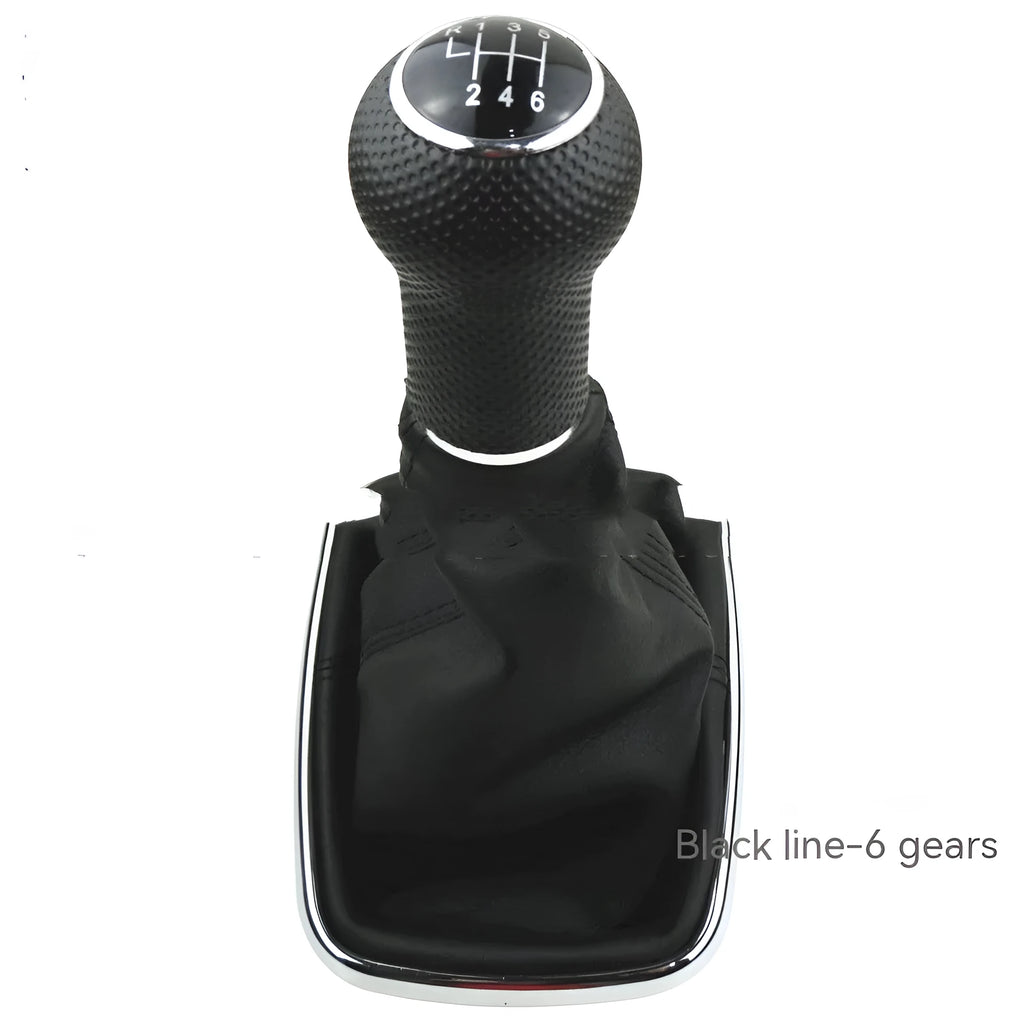 Silver and black 6-speed gear shift knob for Volkswagen Mk4 models with dirt-proof cover