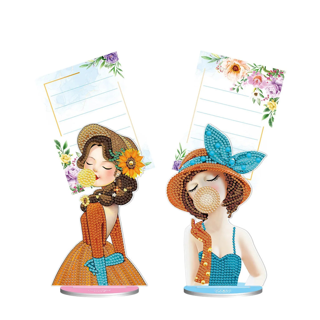 Handmade diamond painting decorative note clip with American-style design on desktop