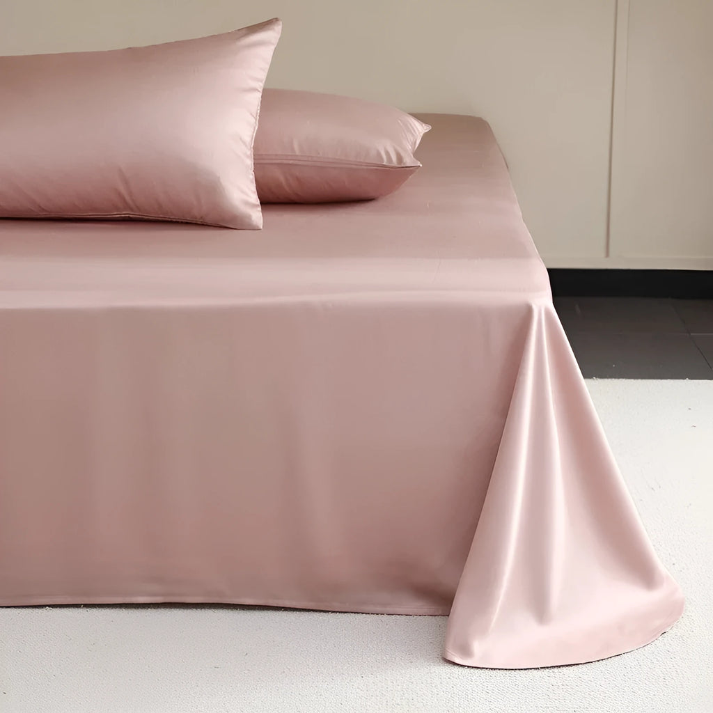 Light grey Tencel Lyocell bed sheet with twill weave, shown folded to display texture and solid colour.