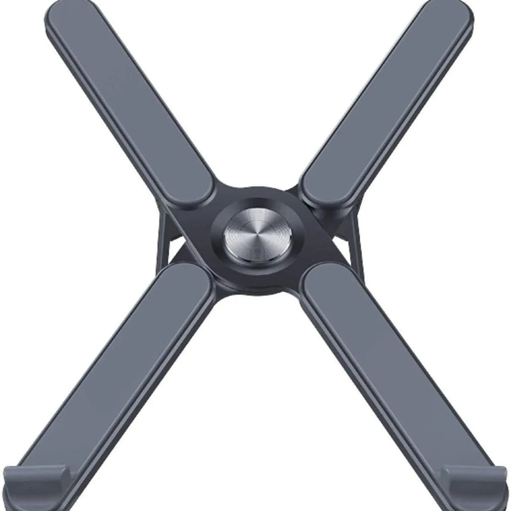 Foldable aluminium alloy laptop bracket in silver, measuring 280 x 23.5 x 46.5 mm