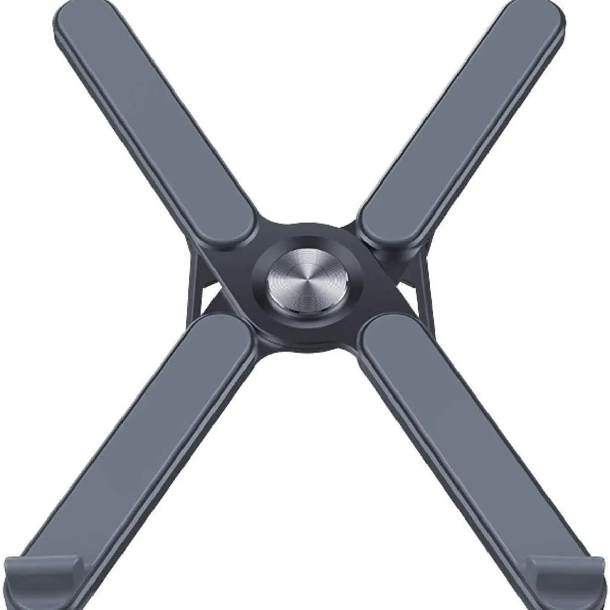 Foldable aluminium alloy laptop bracket in silver, measuring 280 x 23.5 x 46.5 mm
