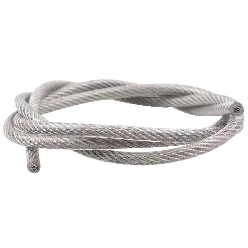 Black coated 304 stainless steel anti-theft security wire rope on a reel showing its multi-strand construction.