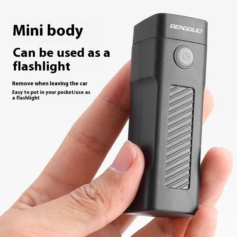 USB rechargeable bicycle headlight with quick-release strap on a handlebar.