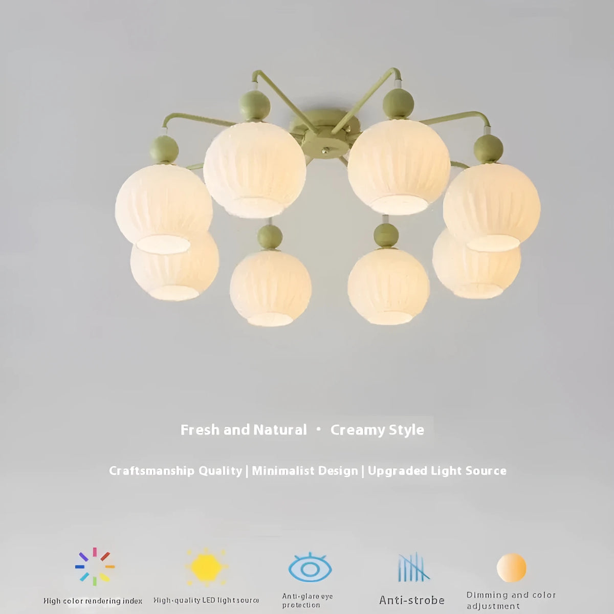 Cream sheep light green ceiling lamp with three-color dimming, 220V, for living room or dining room