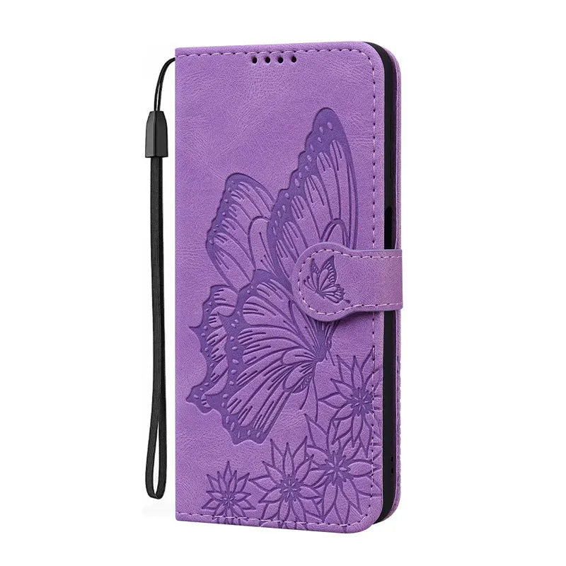 Retro big bowknot embossed leather phone case for Apple and Samsung with kickstand bracket, purple colour